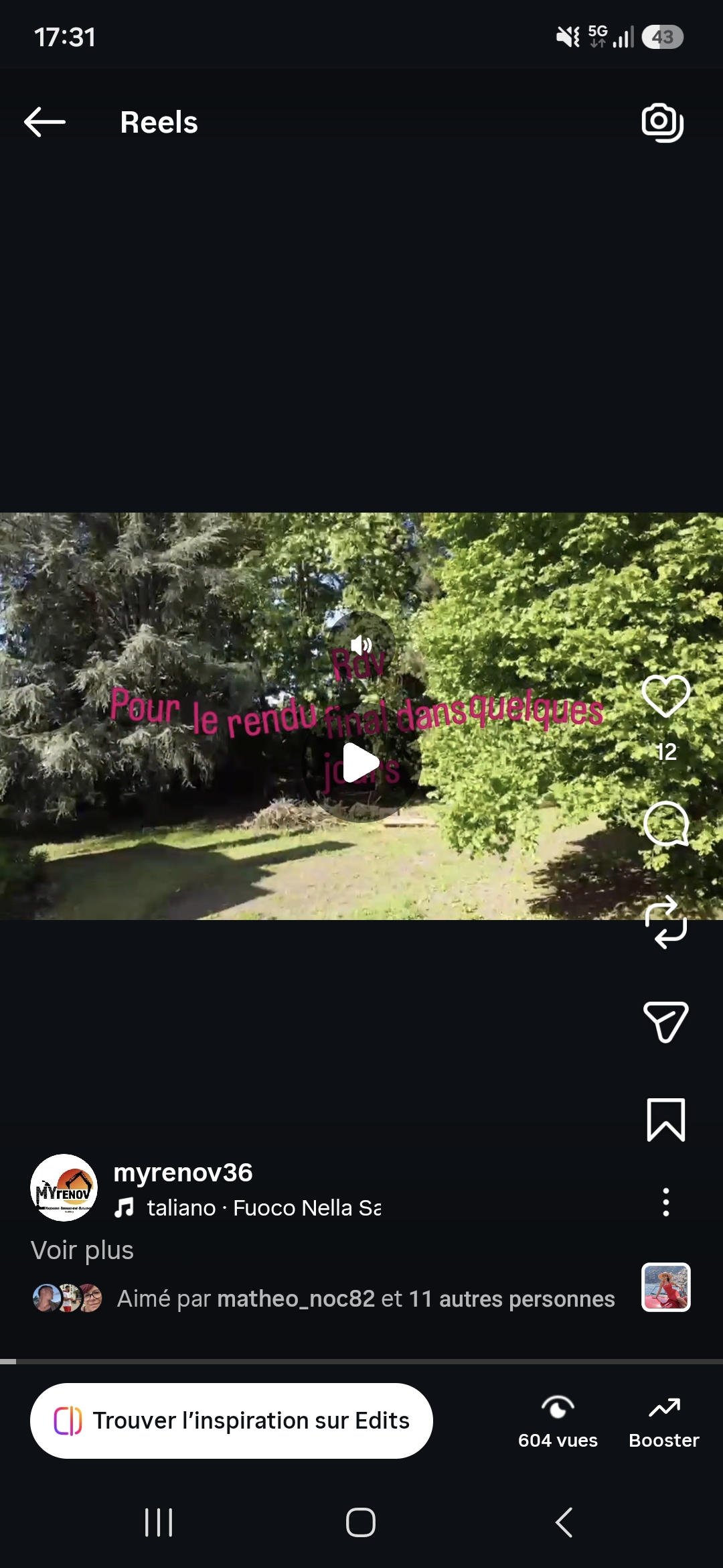 Dernier post Instagram @myrenov36